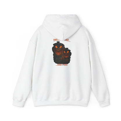 Halloween Hoodie — ‘Press Sneeze and Pray’ Graphic Hooded Sweatshirt