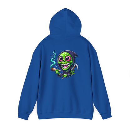 Grinning Green Grim Reaper Hoodie - Cute Creepy Smoking Skull Graphic Sweatshirt