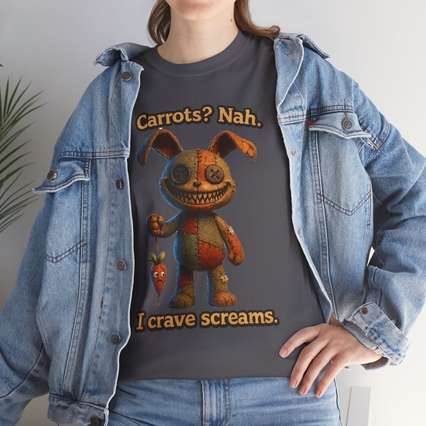 Creepy Bunny Holding Carrot Tee | I Crave Screams Horror Shirt