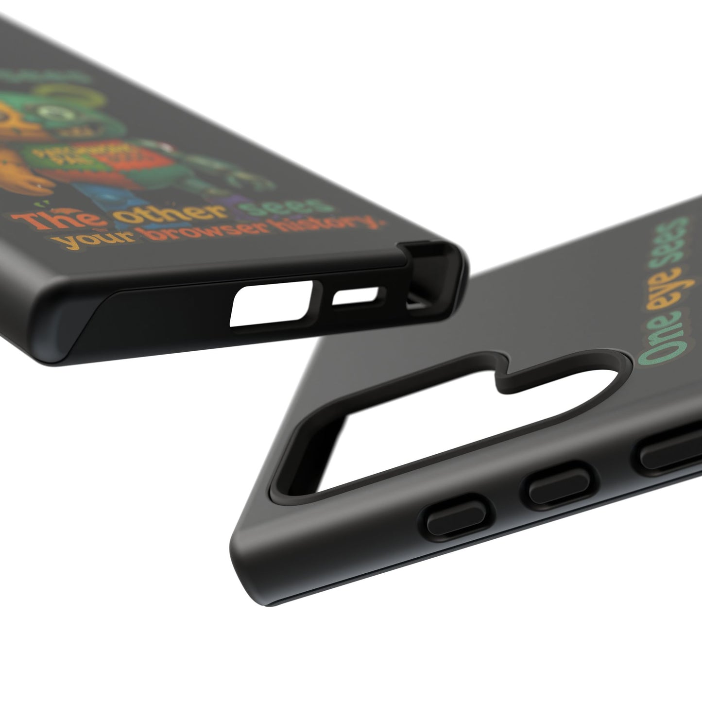 Phone Case — 'One Eye Sees, The Other Sees Your Browser History' Patchwork Bear Design