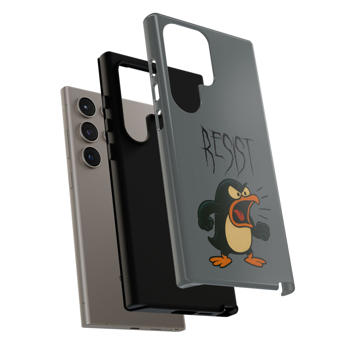 Resist Angry Penguin Phone Case — Protective iPhone Case with Bold Cartoon Design