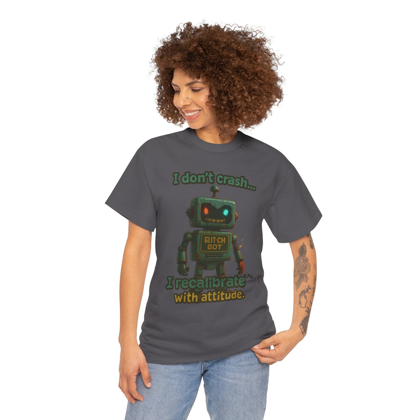 Attitude Robot I don't crash I recalibrate Tee | Robot Graphic T-Shirt
