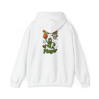 Basketball Pickle Player Hoodie — Funny Sports Cartoon Hoodie for Fans & Players