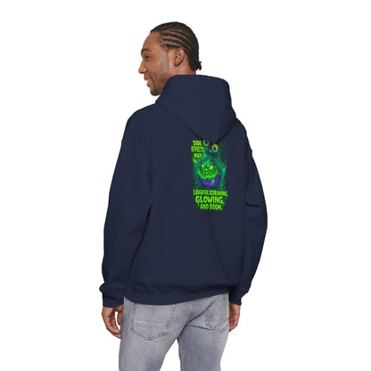 Glowing Green Monster Hoodie - "Causes Screaming, Glowing, and Doom" Graphic Pullover