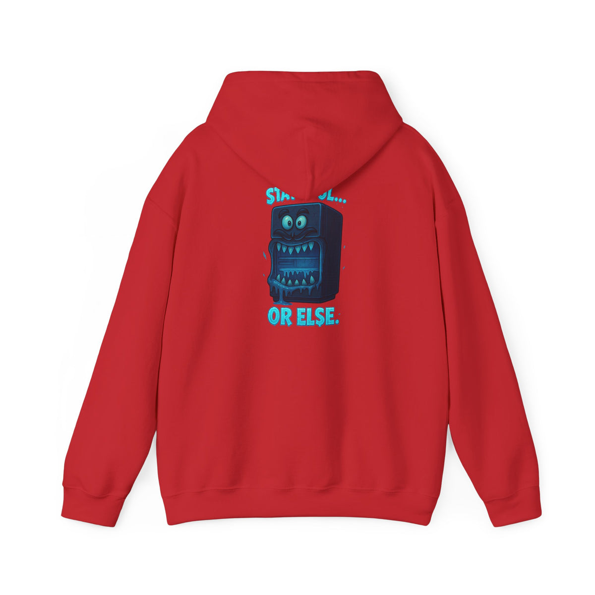 Retro Fridge Cabinet Hoodie — 'Stay in Line or Else' Graphic Pullover