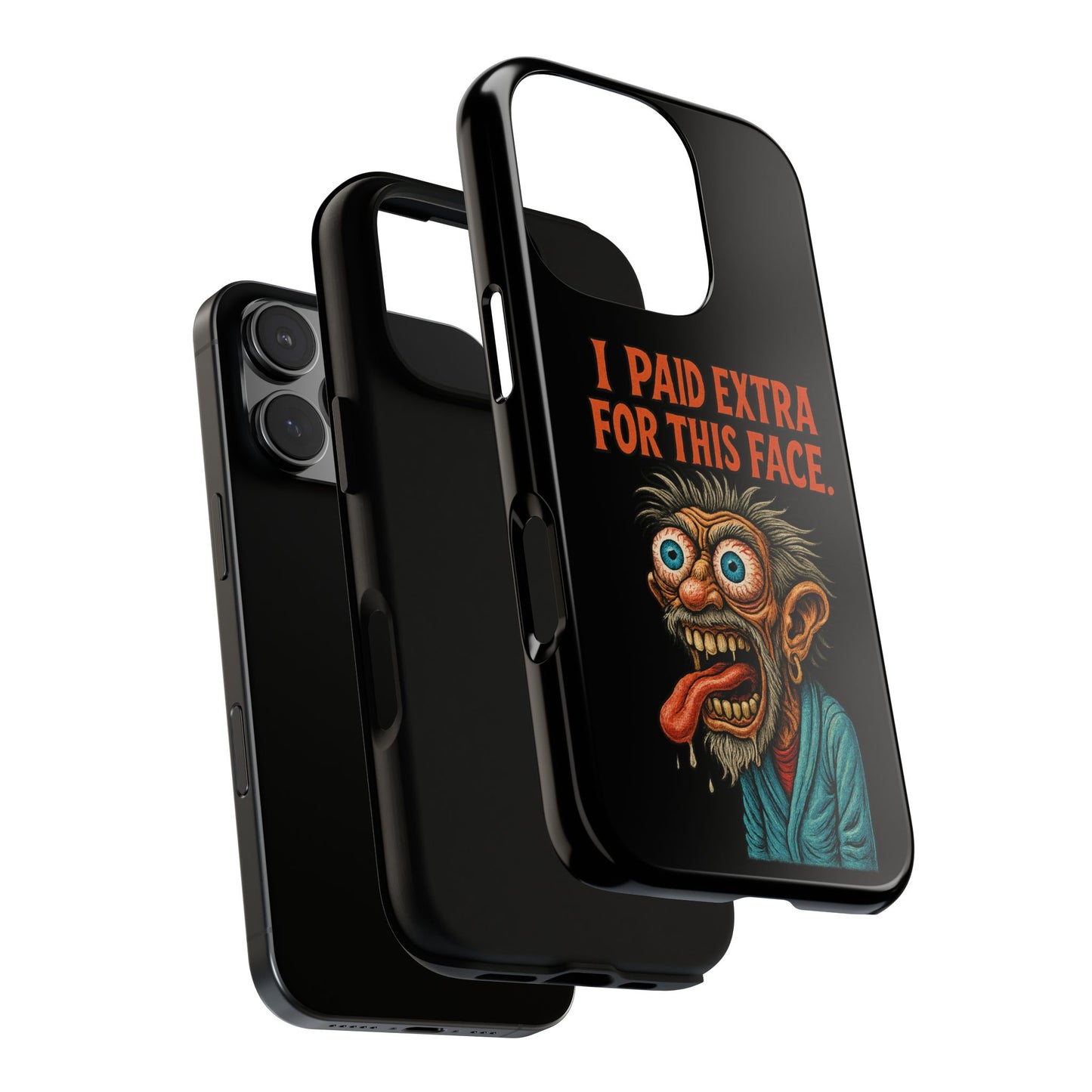 Funny ‘I Paid Extra For This Face’ Phone Case — Retro Horror Cartoon Design