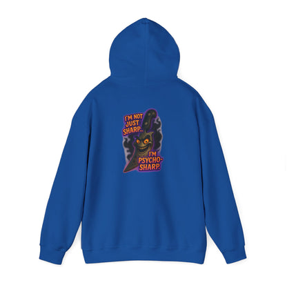 Hoodie — 'I'm Just Sharp, I'm Psycho Sharp' Cat Graphic Pullover