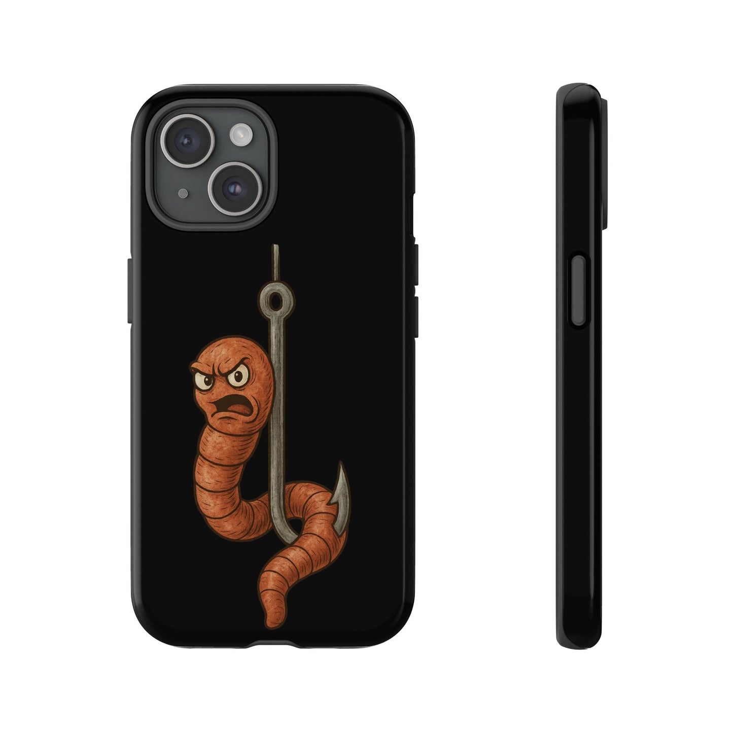 Angry Worm on Hook Phone Case – Funny Fishing Humor Protective Cover