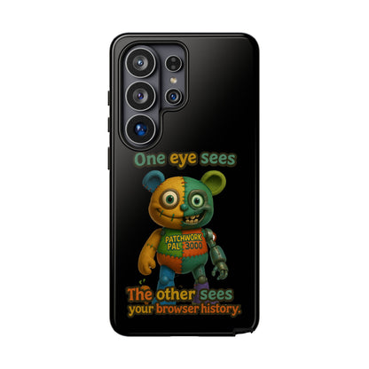 Phone Case — 'One Eye Sees, The Other Sees Your Browser History' Patchwork Bear Design