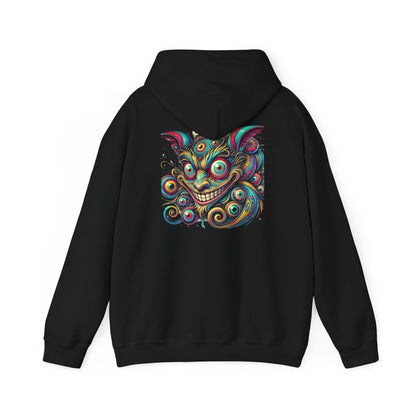 Demon Mask Hoodie — Vibrant Psychedelic Oni Graphic Hooded Sweatshirt
