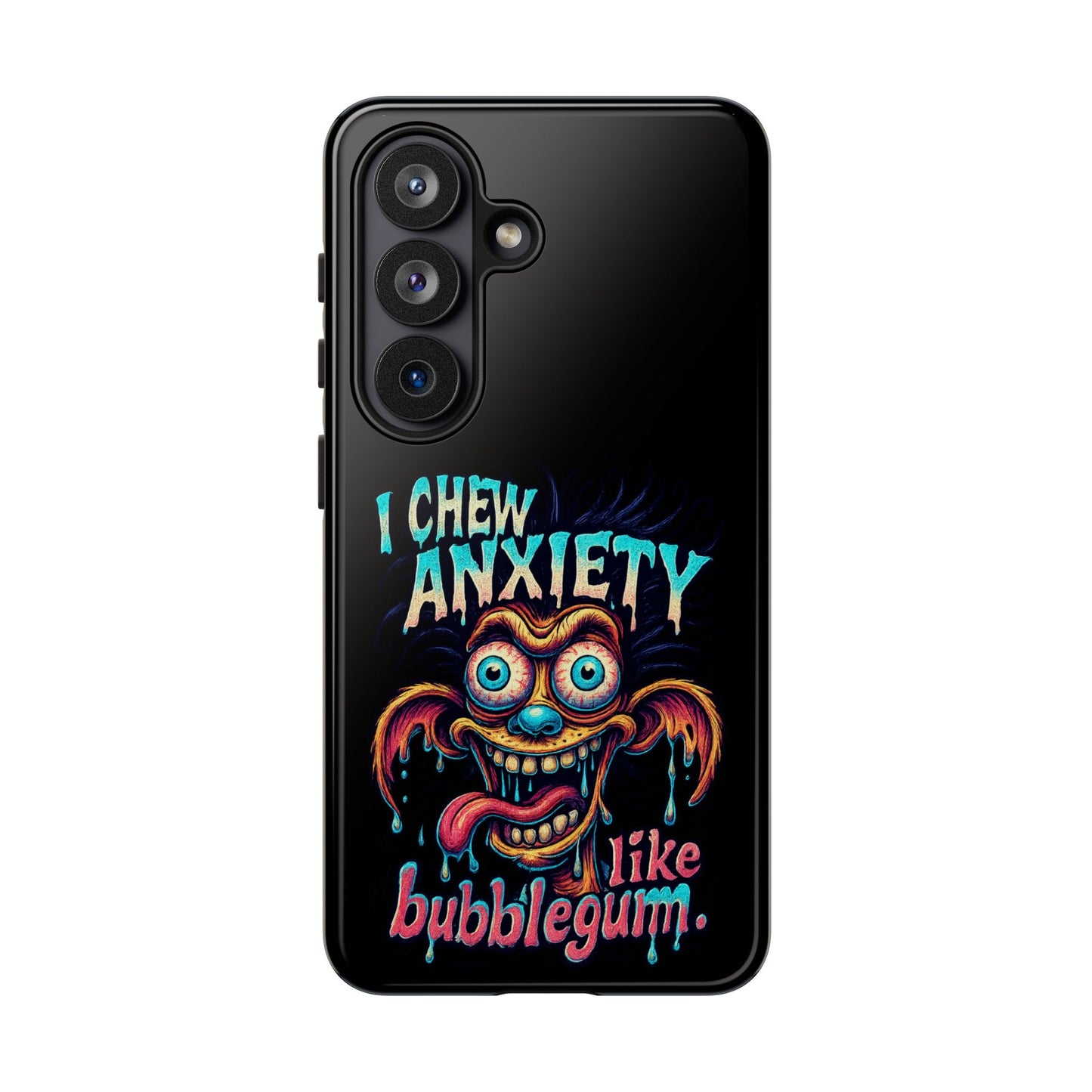 Phone Case — "I Chew Anxiety Like Bubblegum" Retro Monster Design