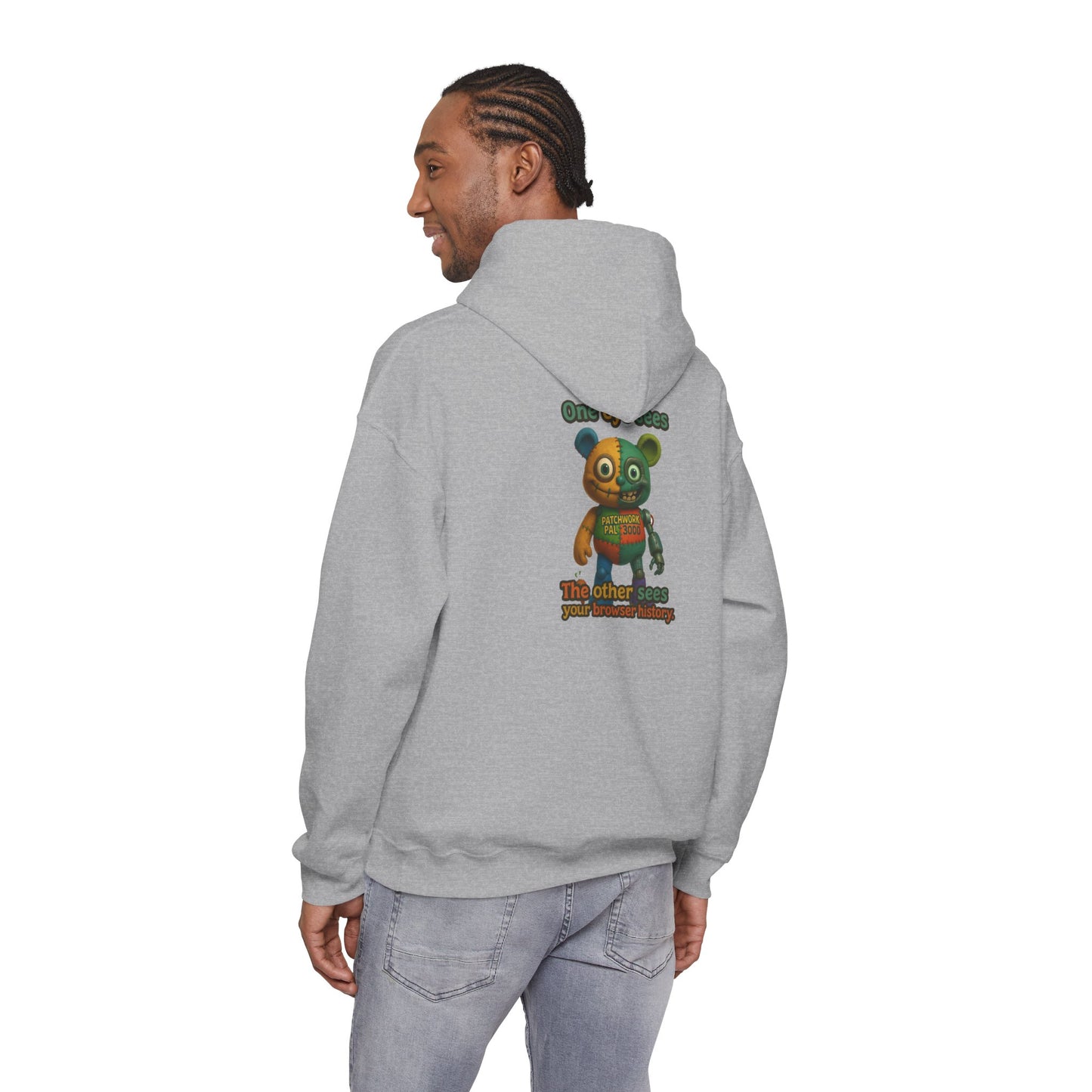 Cute Patchwork Robot Hoodie — "No other toys" Graphic Back Print