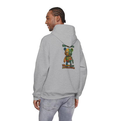 Cute Patchwork Robot Hoodie — "No other toys" Graphic Back Print