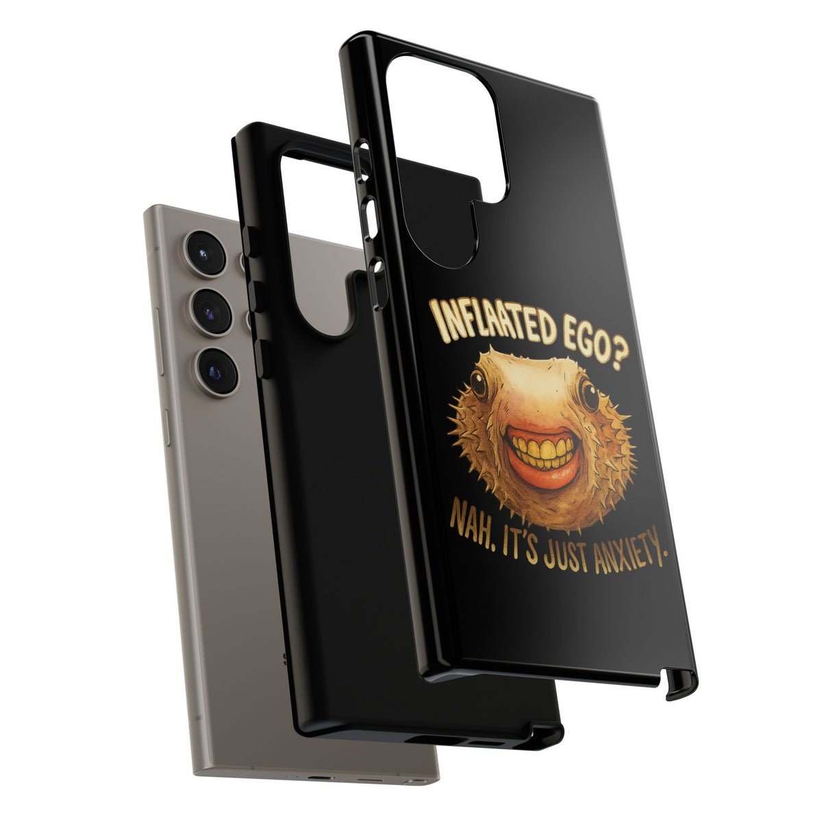 Phone Case — "Inflated Ego? Nah, It's Just Anxiety" Funny Pufferfish Design