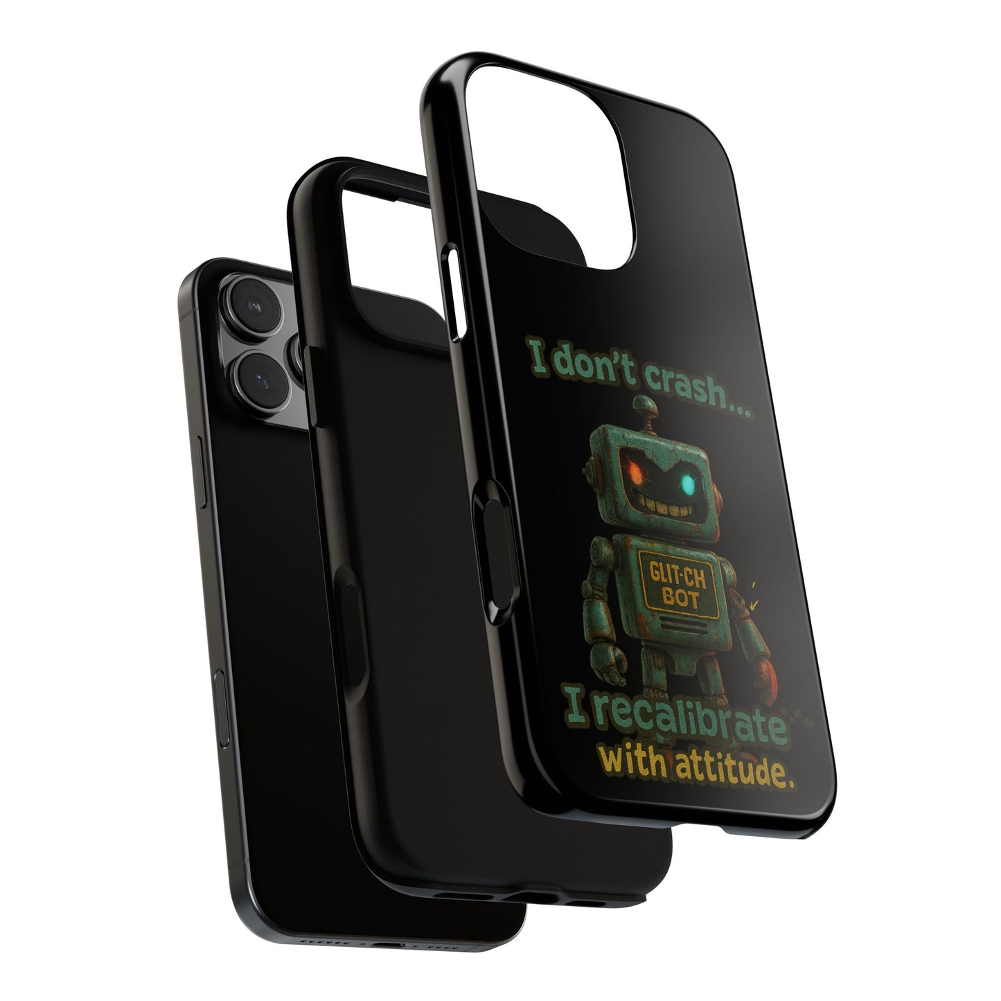 Phone Case — "I Don't Crash... I Recalibrate" Retro Robot Protective Cover