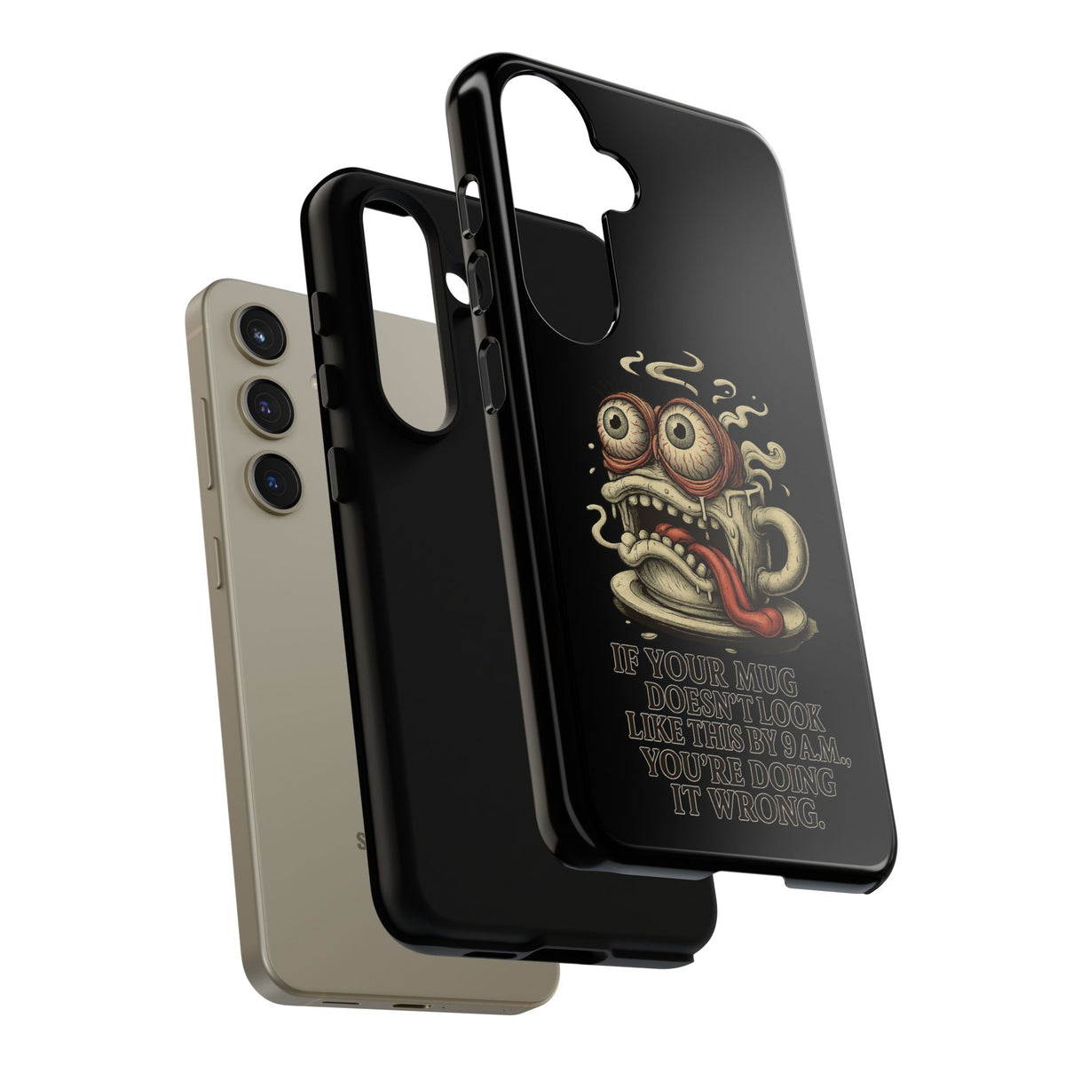 Tough Cases: Retro Hot Coffee Monster Phone Case — Funny 'If Your Mug...' Quote