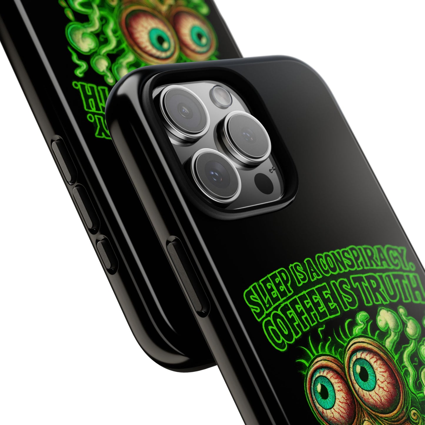 Phone Case — “Sleep Is a Conspiracy, Coffee Is Truth” Retro Monster Design