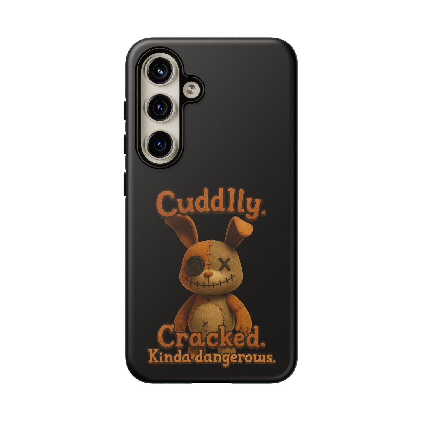 Phone Case — "Cuddly. Cracked. Kinda Dangerous." Cute Creepy Bunny Protective Case