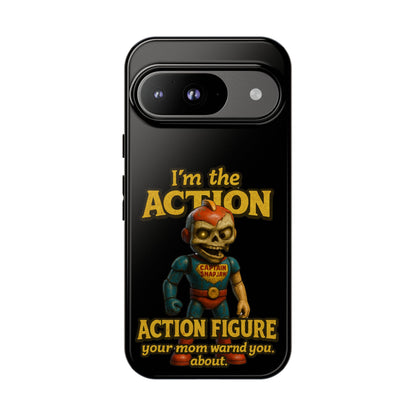 Action Figure Phone Case — "I'm the Action" Retro Skull Toy Design
