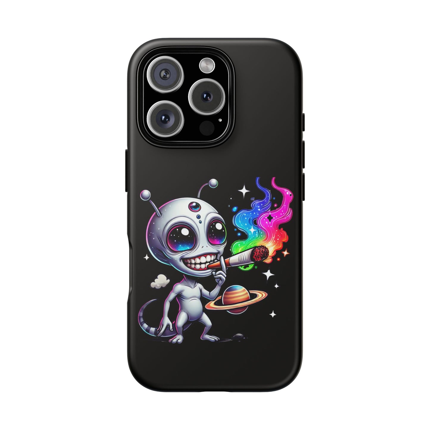 Alien Smoking Rainbow Galaxy Phone Case — Cute Cosmic Art Tough Case