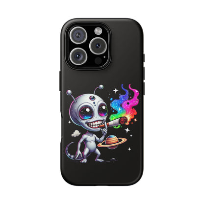 Alien Smoking Rainbow Galaxy Phone Case — Cute Cosmic Art Tough Case