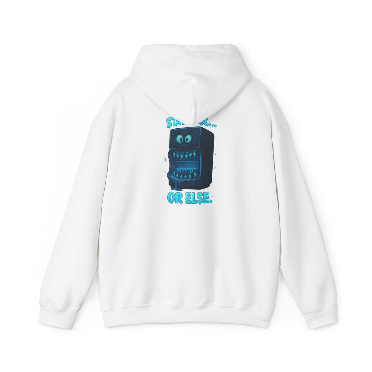 Retro Fridge Cabinet Hoodie — 'Stay in Line or Else' Graphic Pullover