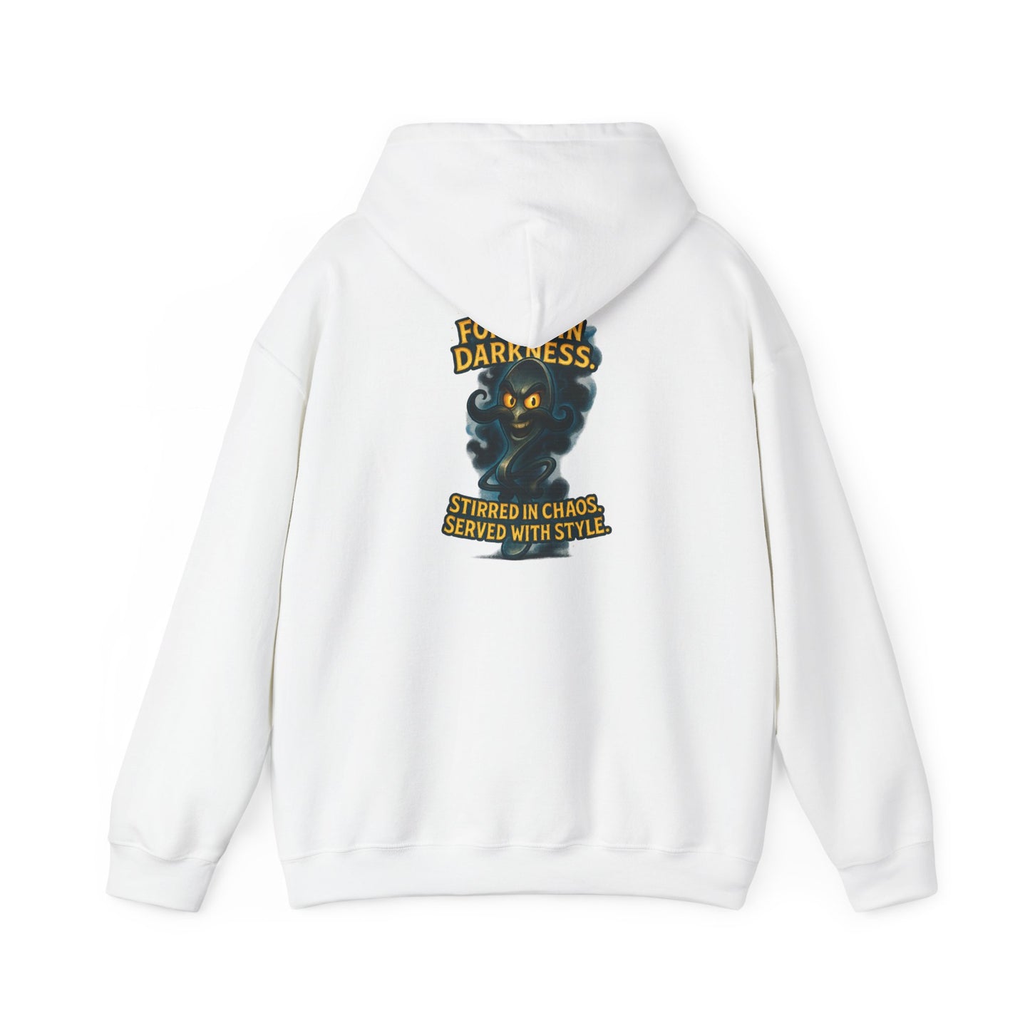 Darkness Stirred Hoodie — Vintage Cat Illustration "Poured in Darkness, Stirred in Chaos, Served with Style"
