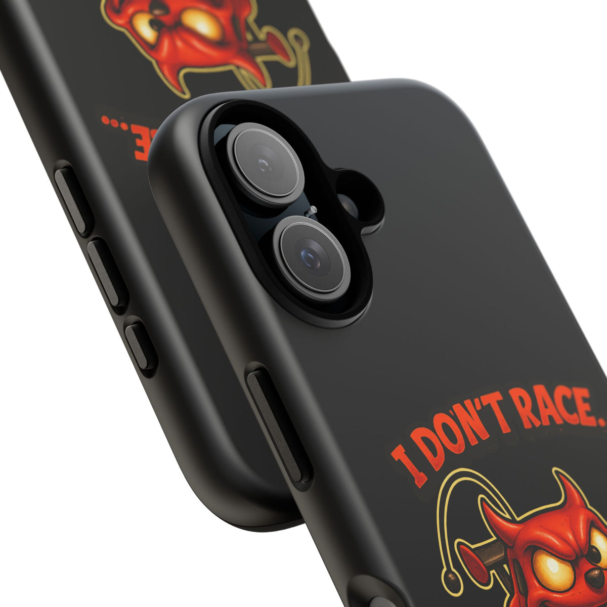 I Don't Race I Chase Phone Case — Cartoon Demon Hot Rod Design