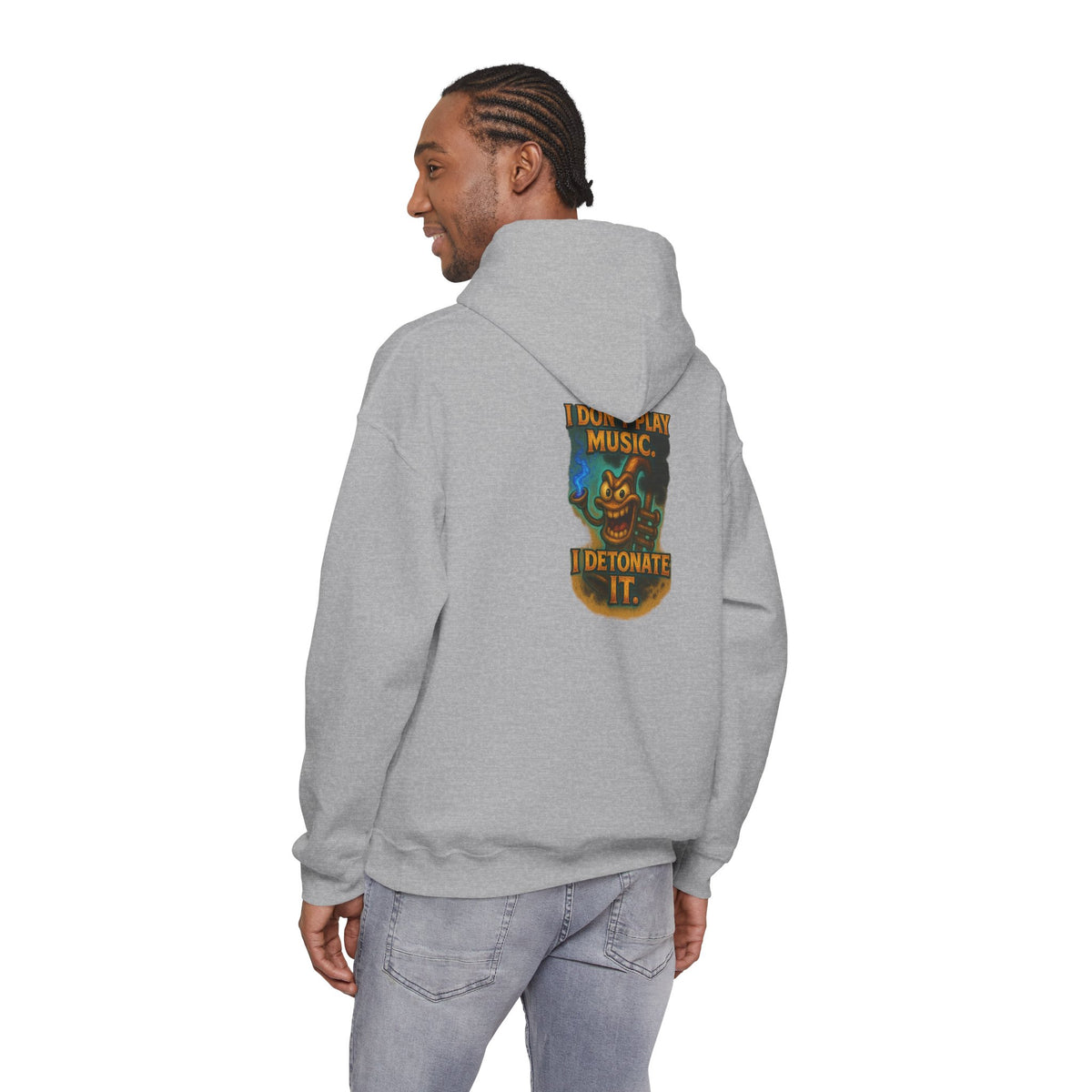 Detonate the Music Hoodie — Retro Guitar Skull Rock Band Pullover