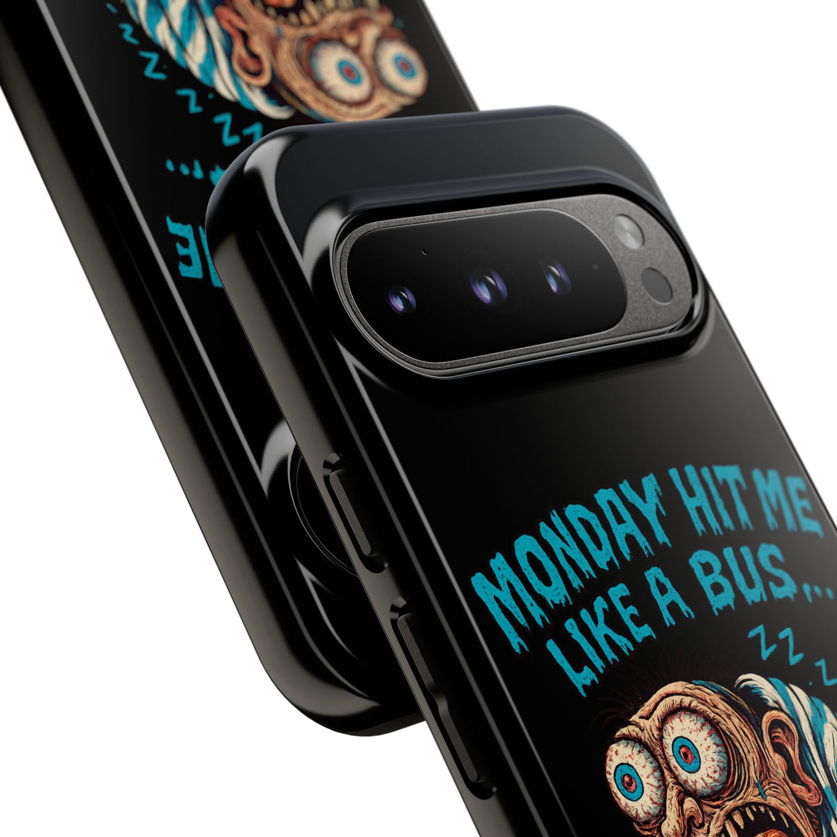 Phone Case — "Monday Hit Me Like a Bus... Then Reversed" Funny Grotesque Zombie Design
