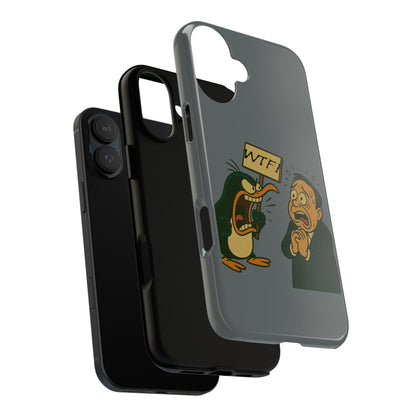 Phone Case - Cartoon Penguin Yelling 'WTF' at Shocked Man, Funny Protective iPhone Cover