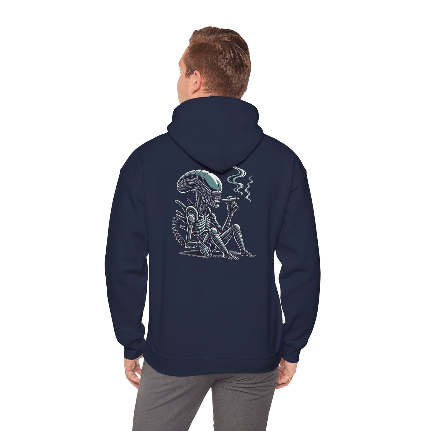 Alien Chill Hoodie – Retro Smoking Xenomorph Graphic Pullover