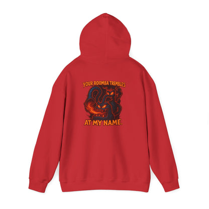 Hoodie — Fiery Demon Skull 'Your Roomba Trembls At My Name' Graphic Back Print