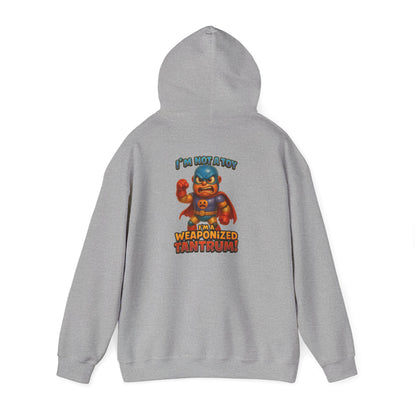 Weaponized Tantrum Hoodie — Funny Superhero Cat Graphic Sweatshirt