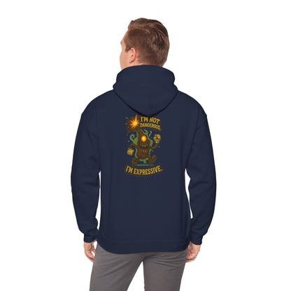 Expressive Pumpkin Character Hoodie — "Not Dangerous, I'm Expressive" Halloween Sweatshirt