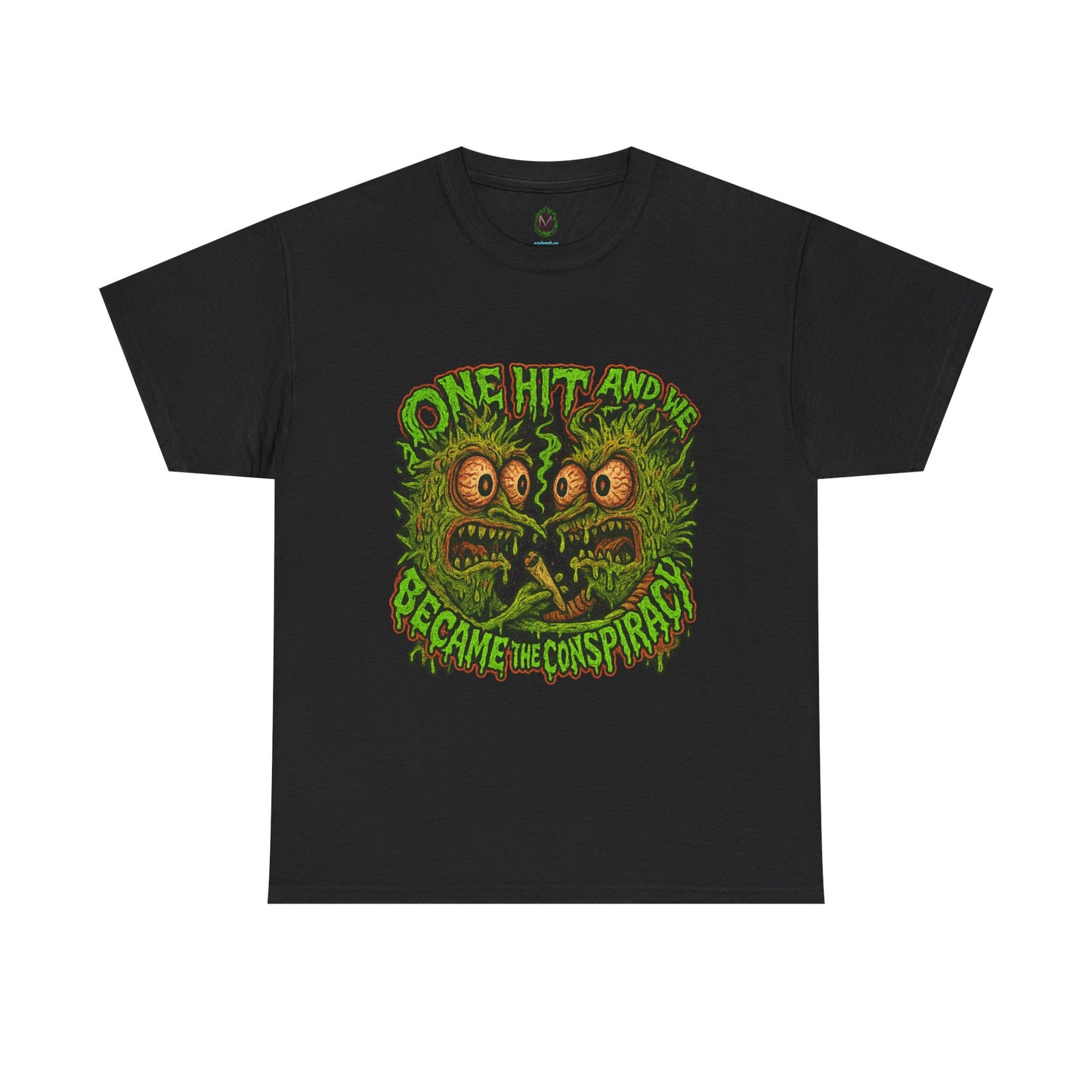 One Hit and We Became the Conspiracy – Trippy Weed Monster T-Shirt