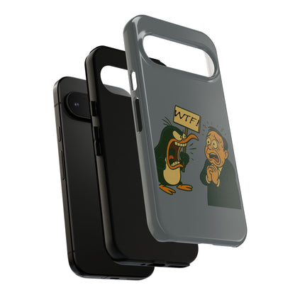 Phone Case - Cartoon Penguin Yelling 'WTF' at Shocked Man, Funny Protective iPhone Cover