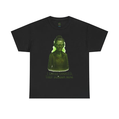 Creepy Green Girl Illustration T-Shirt | I Baked Cookies They Scream Now
