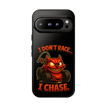 I Don't Race I Chase Phone Case — Cartoon Demon Hot Rod Design