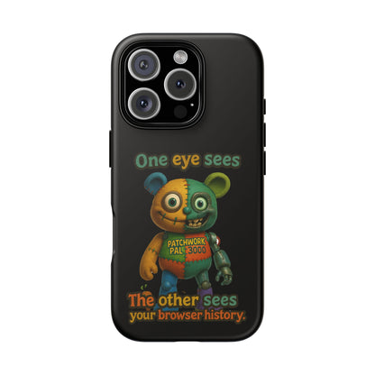 Phone Case — 'One Eye Sees, The Other Sees Your Browser History' Patchwork Bear Design
