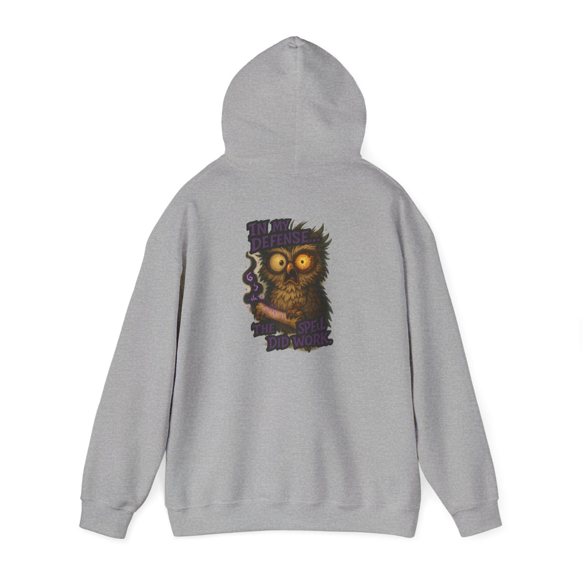 Owl With Scroll Hoodie — Vintage Spooky Owl Back Print Hooded Sweatshirt