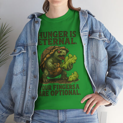 Hunger Is Eternal turtle eating fingers T-Shirt | Horror humor