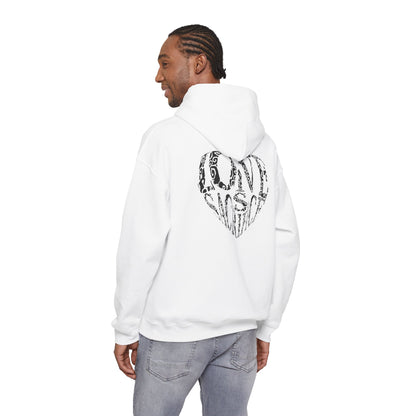 Hoodie — Black Heart Typography “Love” Graphic Pullover