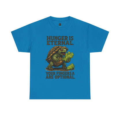 Hunger Is Eternal turtle eating fingers T-Shirt | Horror humor