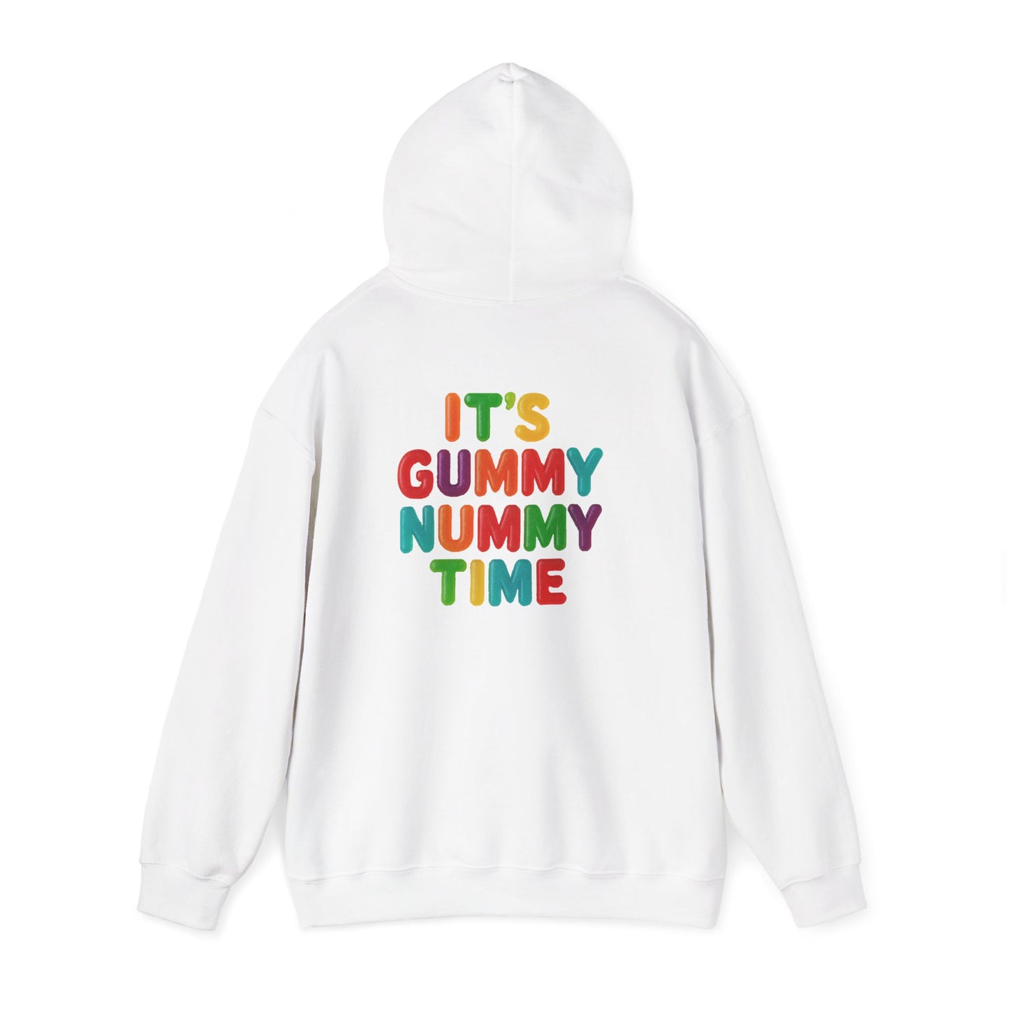 Gummy Nummy Time Hoodie — Colorful Retro Candy Phrase Pullover