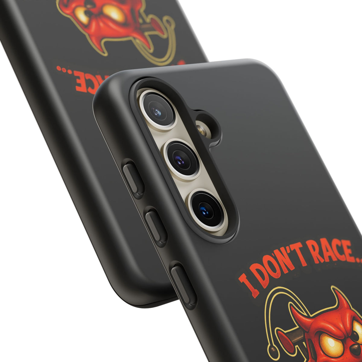 I Don't Race I Chase Phone Case — Cartoon Demon Hot Rod Design