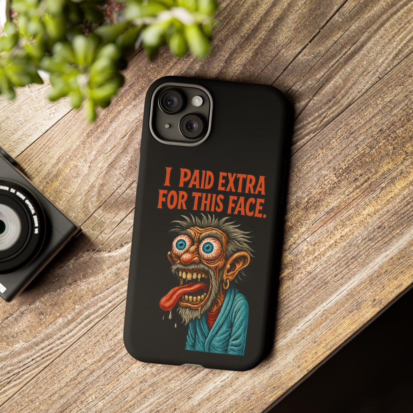 Funny ‘I Paid Extra For This Face’ Phone Case — Retro Horror Cartoon Design