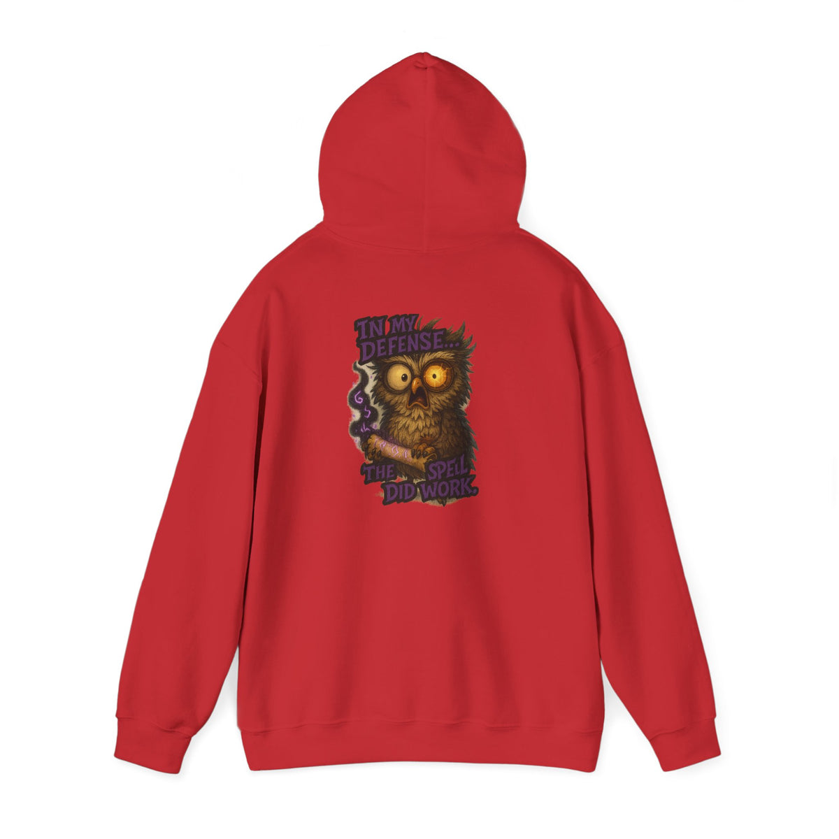 Owl With Scroll Hoodie — Vintage Spooky Owl Back Print Hooded Sweatshirt