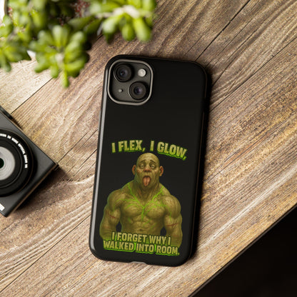Funny Glow Gym Phone Case — "I Flex, I Glow" Humorous Bodybuilder Design