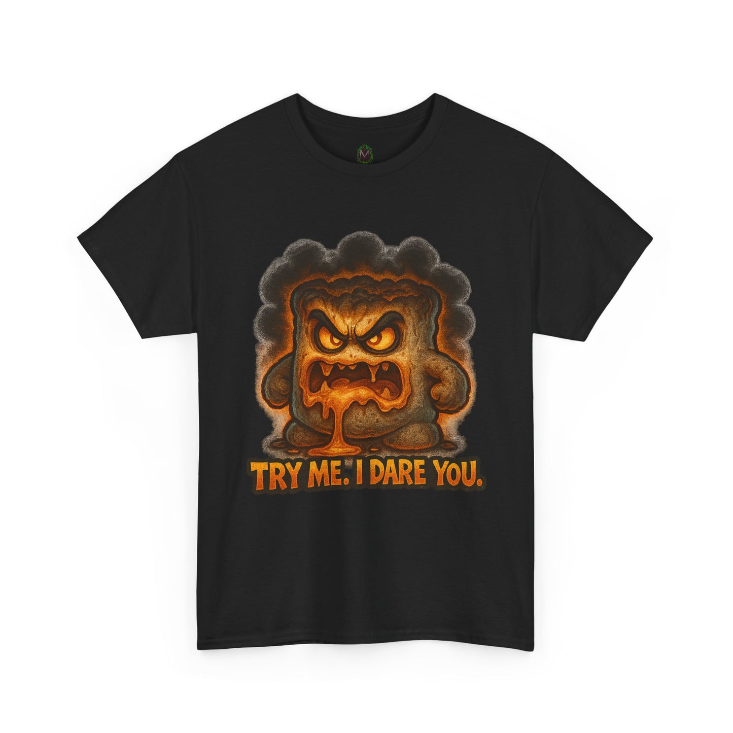 Graphic Tee — Fiery Toast 'Try Me, I Dare You' Cartoon Shirt
